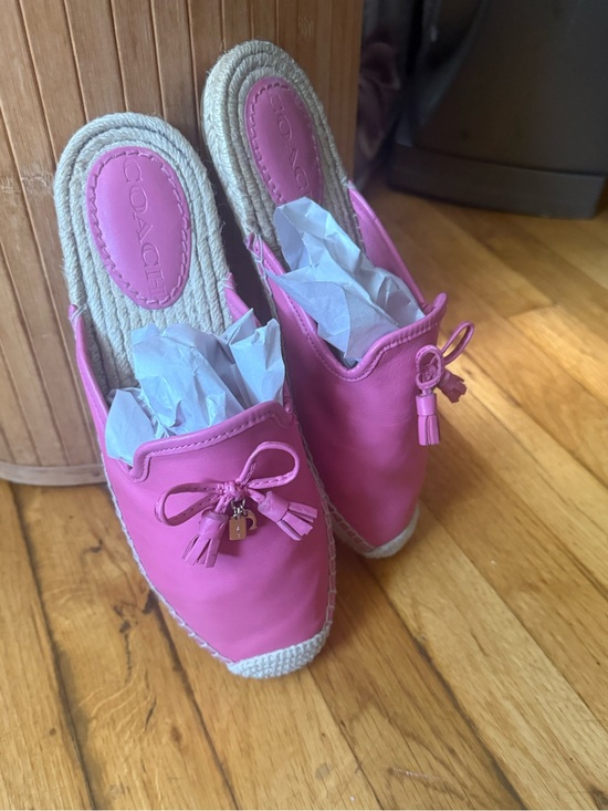Coach Shoes - Coach CASSIDY ESPADRILLE (COACH FG3459) Pink Leather Mules with Bow Detail